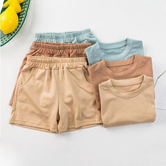 Cozy Kids Matching Everyday Neutrals 2pc Set For Boy/ Girls T-Shirt Shorts