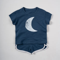 Boys/ Girls 2pcs Animated Print Casual Muslin Kids  T-shirt+ Shorts set