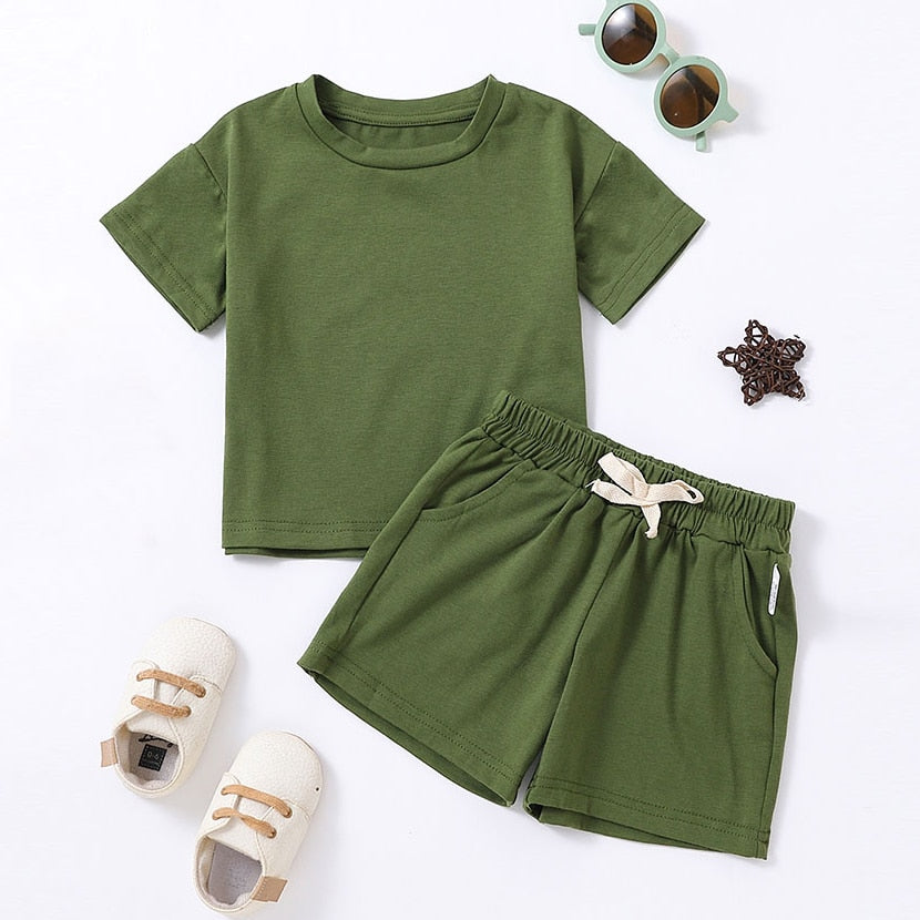 Cozy Kids Matching Everyday Neutrals 2pc Set For Boy/ Girls T-Shirt Shorts