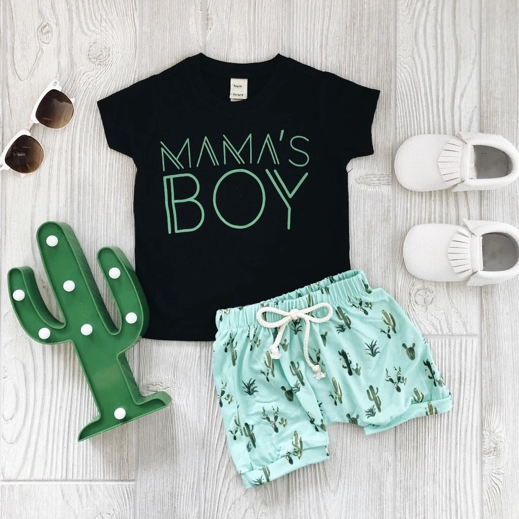 Summer Baby/ Toddler Boys Mint Beach Short Sleeve Top +Cactus/Pineapple Pattern Short sets