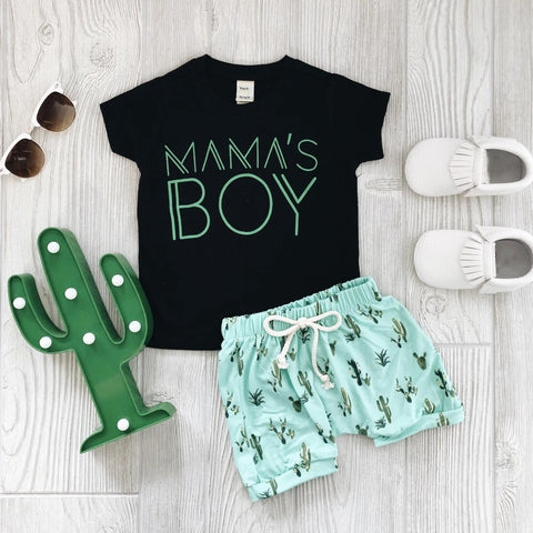 Summer Baby/ Toddler Boys Mint Beach Short Sleeve Top +Cactus/Pineapple Pattern Short sets