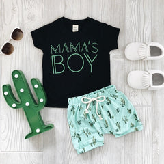 Summer Baby/ Toddler Boys Mint Beach Short Sleeve Top +Cactus/Pineapple Pattern Short sets