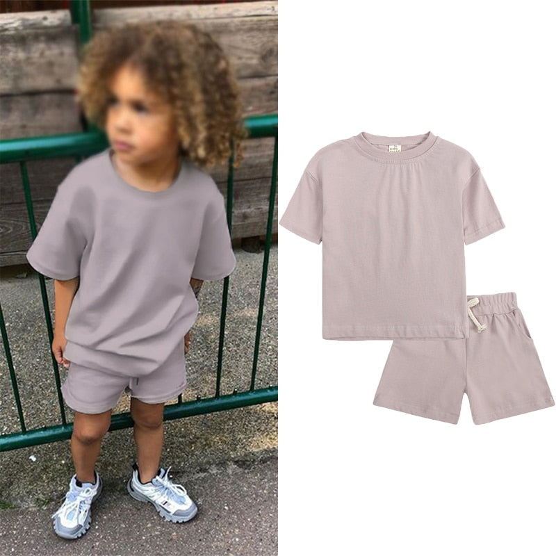 Cozy Kid Summer Essential Boys/Girls Short Sleeve Top+Shorts Sets