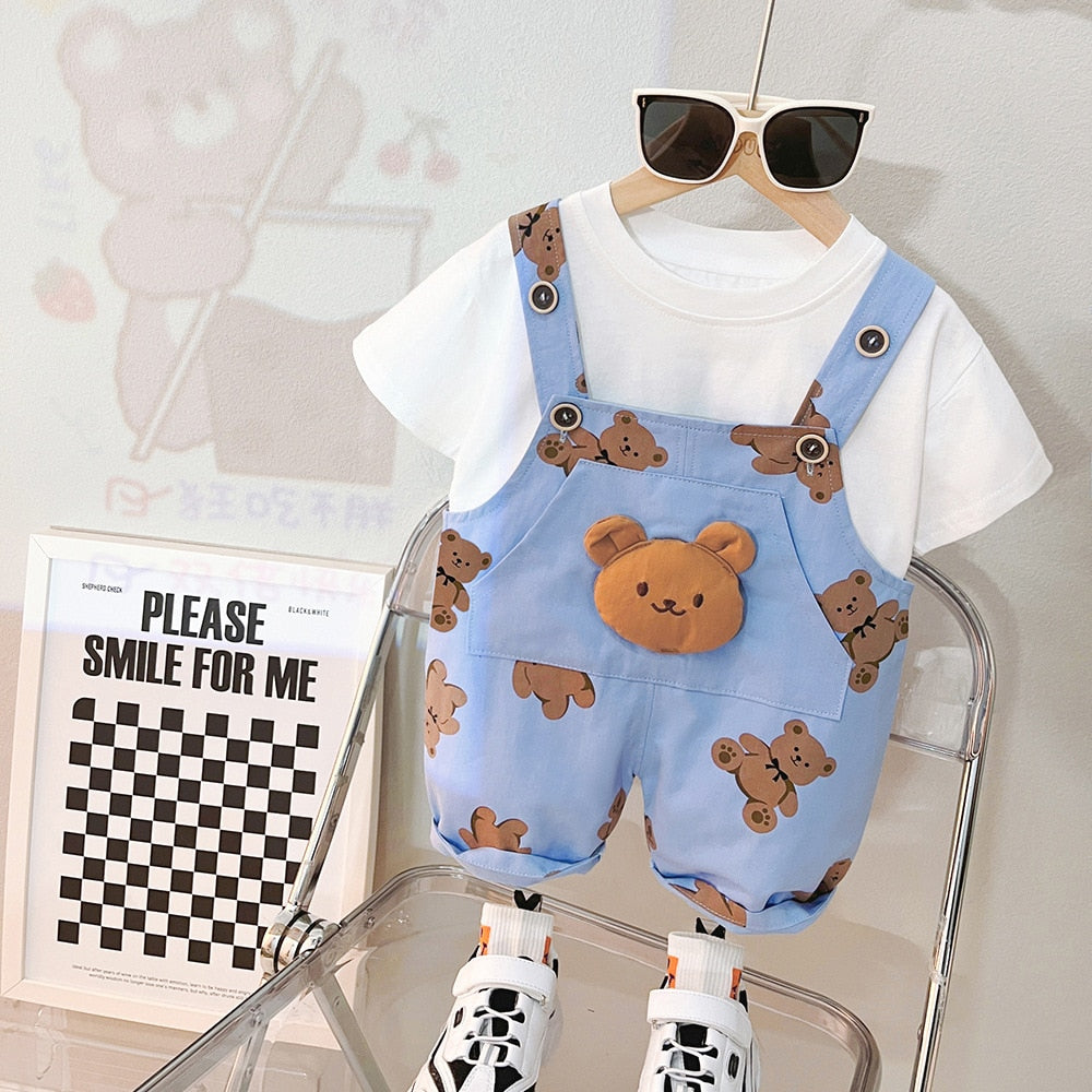 Boys And Girls Baby Bears Overalls + T-shirt Set.