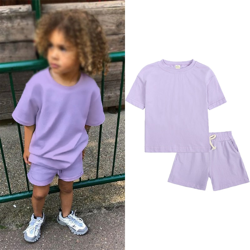 Cozy Kid Summer Essential Boys/Girls Short Sleeve Top+Shorts Sets