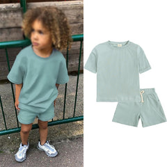 Cozy Kid Summer Essential Boys/Girls Short Sleeve Top+Shorts Sets