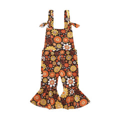 Girls floral  Jumpsuits Ribbed Floral Print Sleeveless Backless Jumpsuits Flare Long Pants Clothes