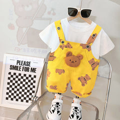 Boys And Girls Baby Bears Overalls + T-shirt Set.