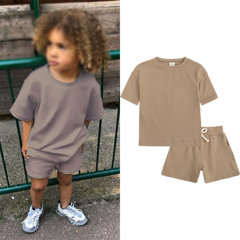 Cozy Kid Summer Essential Boys/Girls Short Sleeve Top+Shorts Sets