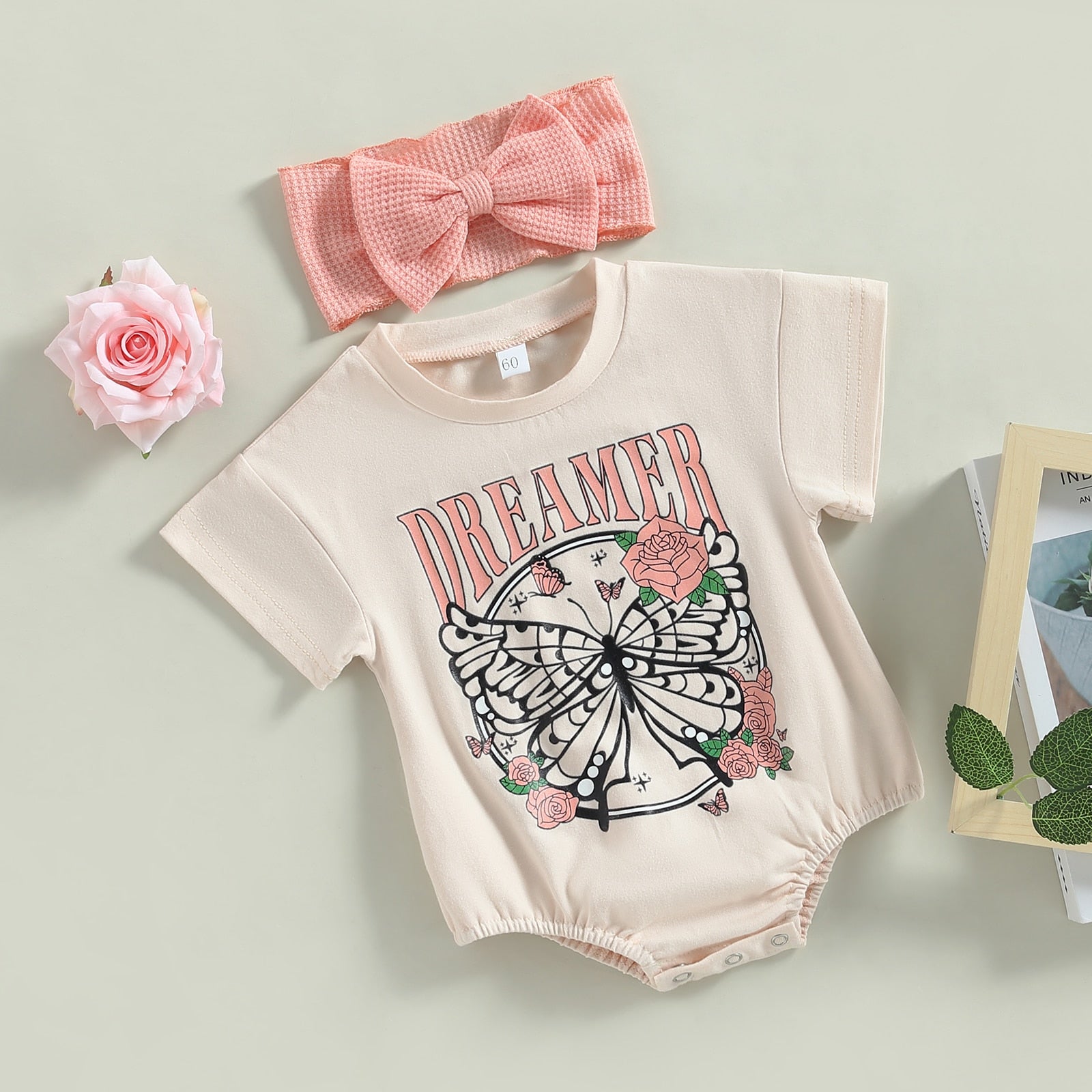 Lovely  Baby Girls  Butterfly Dreamer Romper Bodysuit + Headband