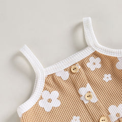 Girls Summer 2pc  Waffle Button Sets sleeveless Ruffles