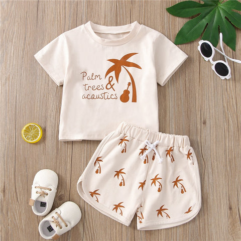 Summer Palms Trees  Boys 2pc Beachwear Cotton Set