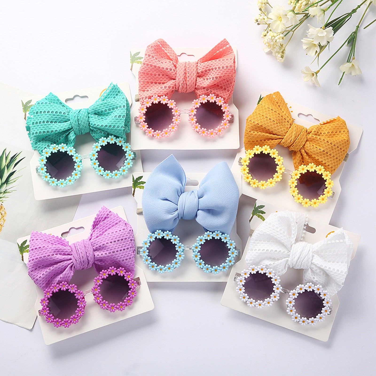 Girls Summer Soft Bows Headband +Sunglasses Sunglasses Accessories