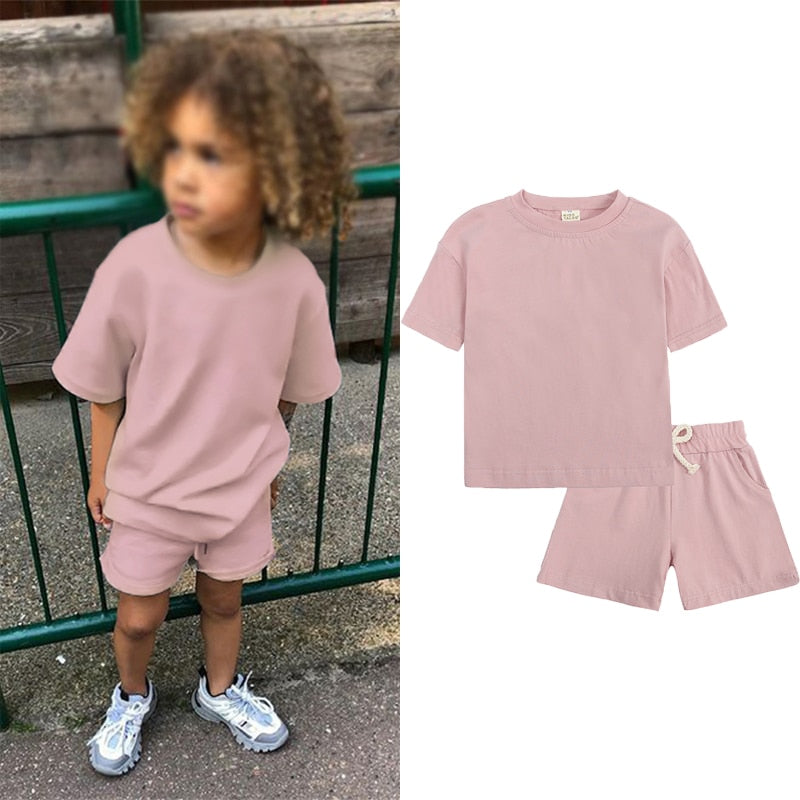 Cozy Kid Summer Essential Boys/Girls Short Sleeve Top+Shorts Sets
