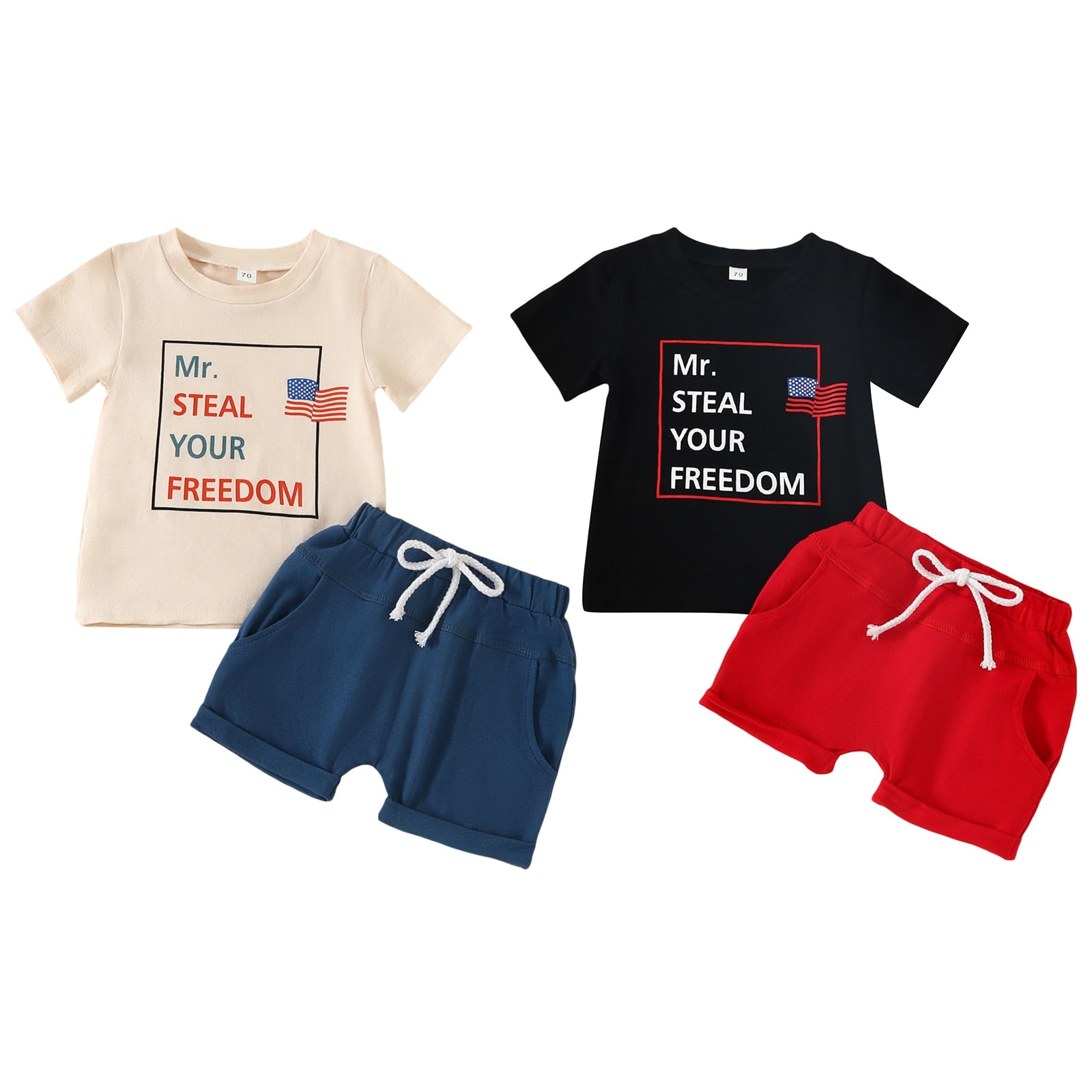 Independence Day Boys Summer Fashion Short Sleeve T-shirts+Shorts Set