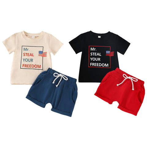 Independence Day Boys Summer Fashion Short Sleeve T-shirts+Shorts Set