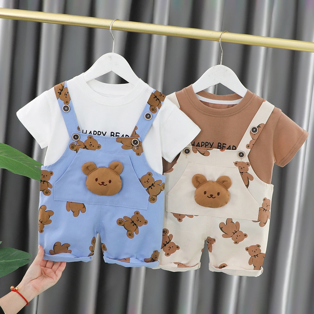 Boys And Girls Baby Bears Overalls + T-shirt Set.