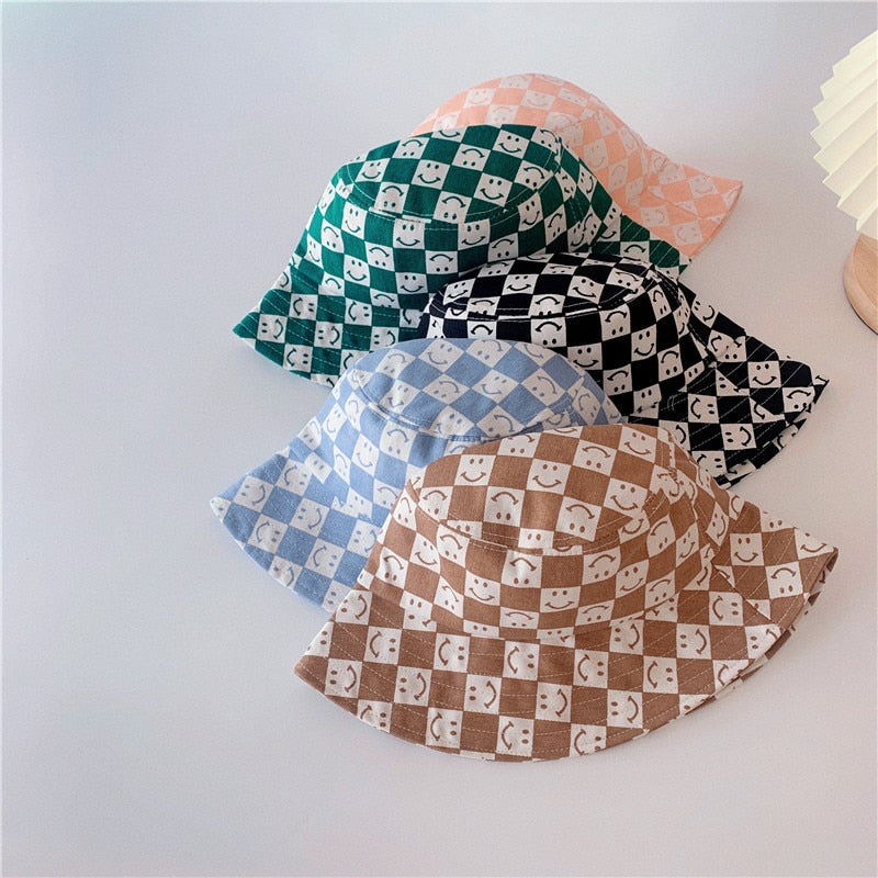 Summer Outdoor Shading Checkered Bucket Shading Hat for Boys/ Girls