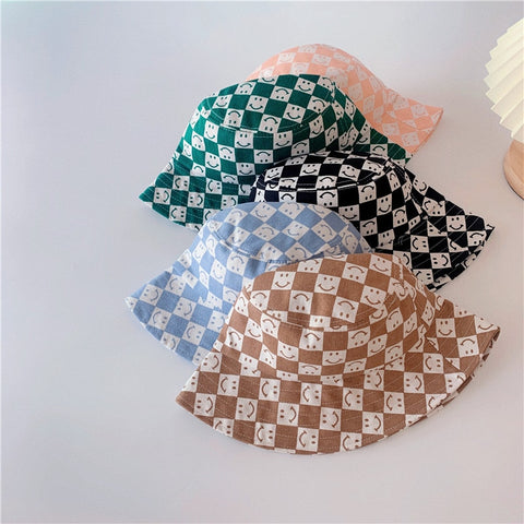 Summer Outdoor Shading Checkered Bucket Shading Hat for Boys/ Girls