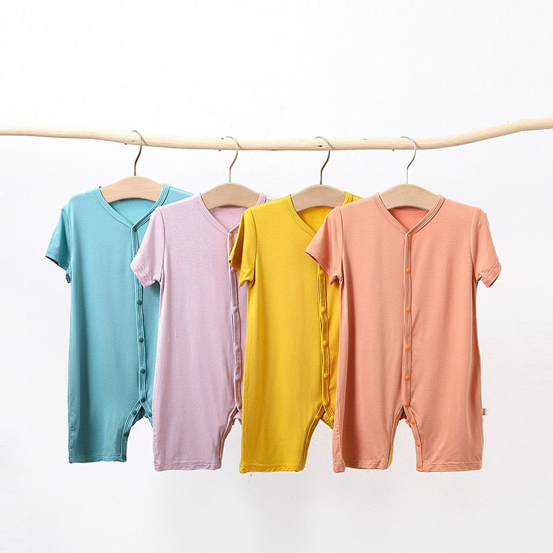 Cozy Soft Baby Summer Essential Short-sleeved Button Down onesie jumpsuit