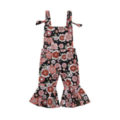 Girls floral  Jumpsuits Ribbed Floral Print Sleeveless Backless Jumpsuits Flare Long Pants Clothes