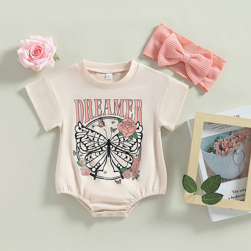 Lovely  Baby Girls  Butterfly Dreamer Romper Bodysuit + Headband