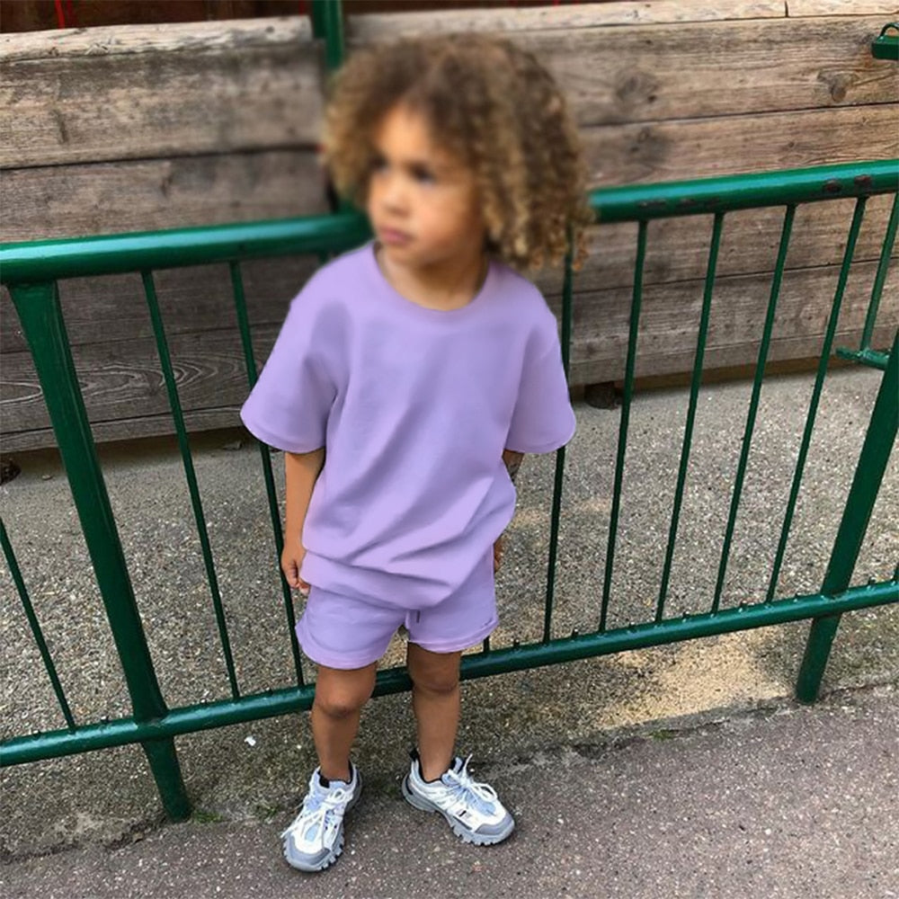 Cozy Kid Summer Essential Boys/Girls Short Sleeve Top+Shorts Sets