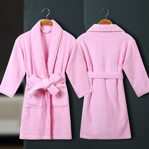 Children's Terry Bathrobe Boys Girls Cotton Thicken Towel Bath Robe Swimming Turn-up Collar Little Girl Robes Dressing Gown Kids