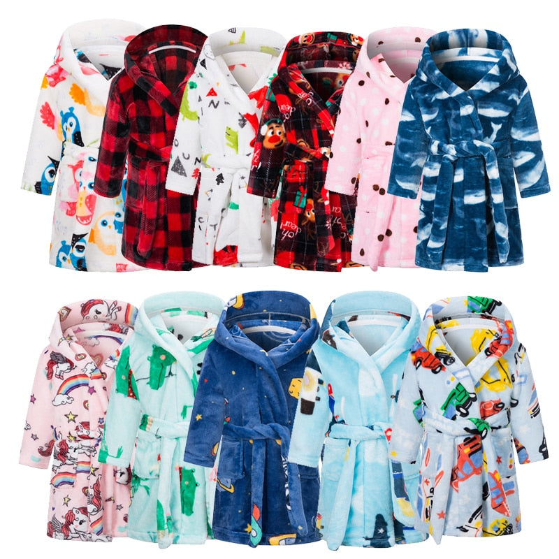 NEW Children's Hooded Flannel Bathrobe Boys/ Girls Patterns