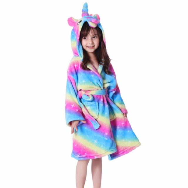 Children Bathrobe Baby Bath Robe Animal Rainbow Unicorn Hooded Bathrobes Girls Kids Sleepwear