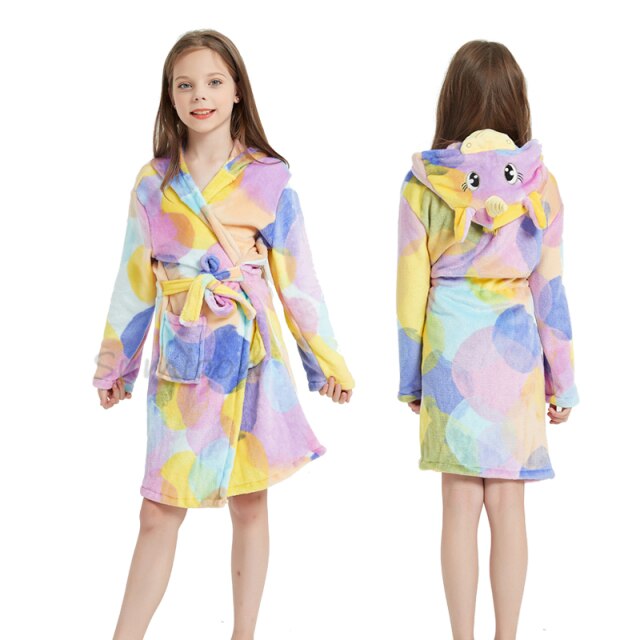 Children Bathrobe Baby Bath Robe Animal Rainbow Unicorn Hooded Bathrobes Girls Kids Sleepwear
