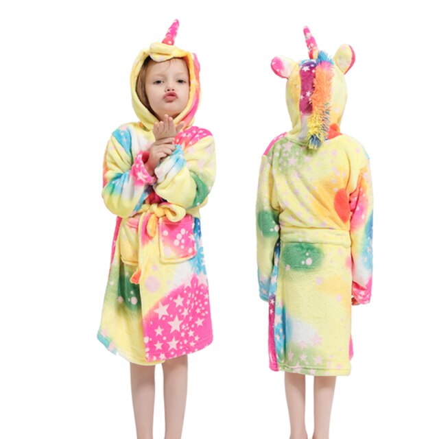 Children Bathrobe Baby Bath Robe Animal Rainbow Unicorn Hooded Bathrobes Girls Kids Sleepwear