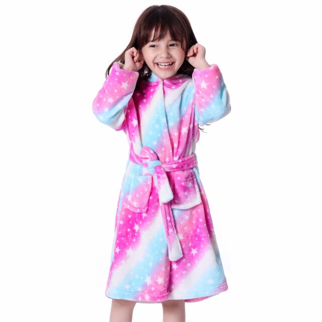 Children Bathrobe Baby Bath Robe Animal Rainbow Unicorn Hooded Bathrobes Girls Kids Sleepwear