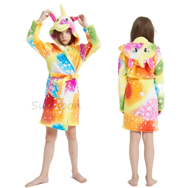 Children Bathrobe Baby Bath Robe Animal Rainbow Unicorn Hooded Bathrobes Girls Kids Sleepwear