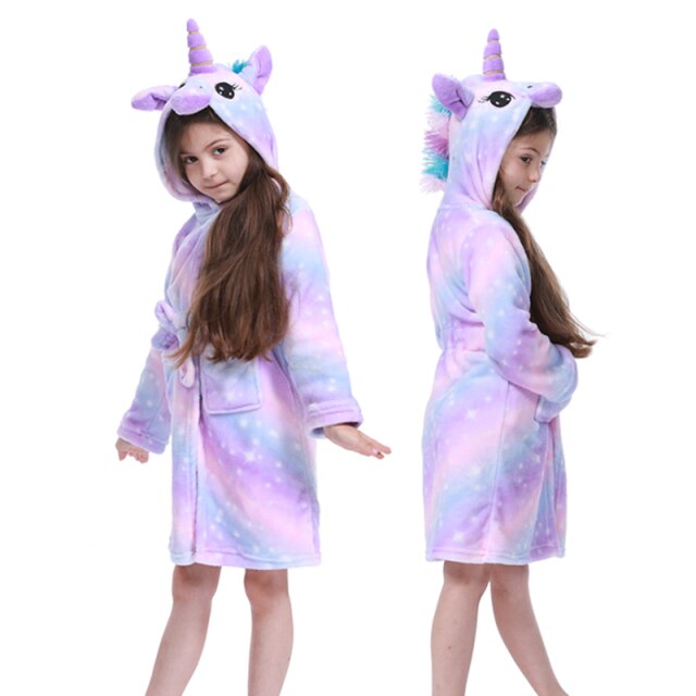Children Bathrobe Baby Bath Robe Animal Rainbow Unicorn Hooded Bathrobes Girls Kids Sleepwear