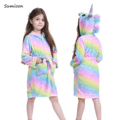 Children Bathrobe Baby Bath Robe Animal Rainbow Unicorn Hooded Bathrobes Girls Kids Sleepwear