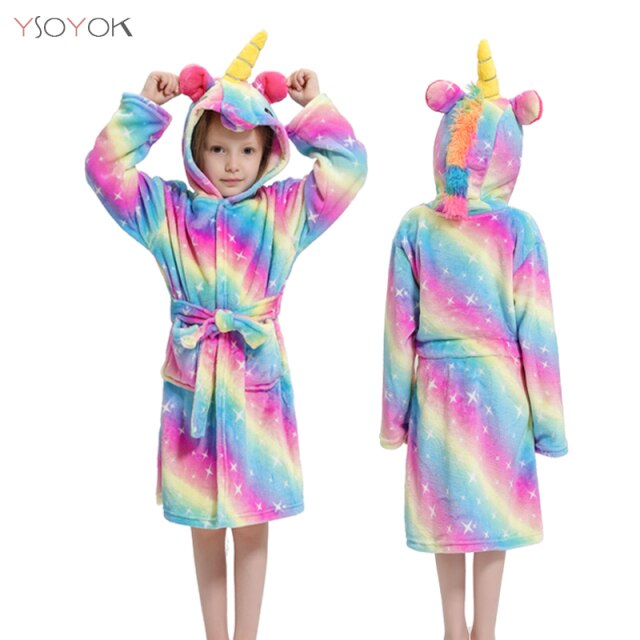 Children Bathrobe Baby Bath Robe Animal Rainbow Unicorn Hooded Bathrobes Girls Kids Sleepwear