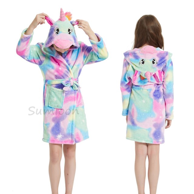 Children Bathrobe Baby Bath Robe Animal Rainbow Unicorn Hooded Bathrobes Girls Kids Sleepwear