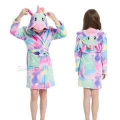 Children Bathrobe Baby Bath Robe Animal Rainbow Unicorn Hooded Bathrobes Girls Kids Sleepwear