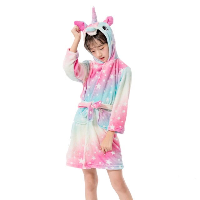Children Bathrobe Baby Bath Robe Animal Rainbow Unicorn Hooded Bathrobes Girls Kids Sleepwear