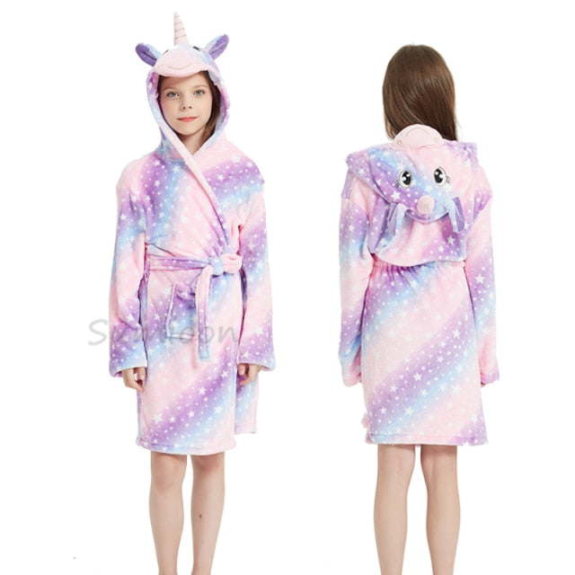 Children Bathrobe Baby Bath Robe Animal Rainbow Unicorn Hooded Bathrobes Girls Kids Sleepwear
