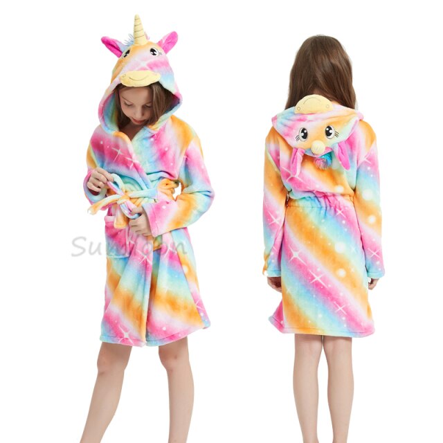 Children Bathrobe Baby Bath Robe Animal Rainbow Unicorn Hooded Bathrobes Girls Kids Sleepwear