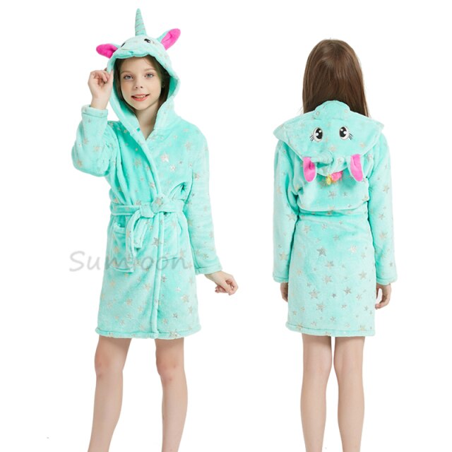 Children Bathrobe Baby Bath Robe Animal Rainbow Unicorn Hooded Bathrobes Girls Kids Sleepwear