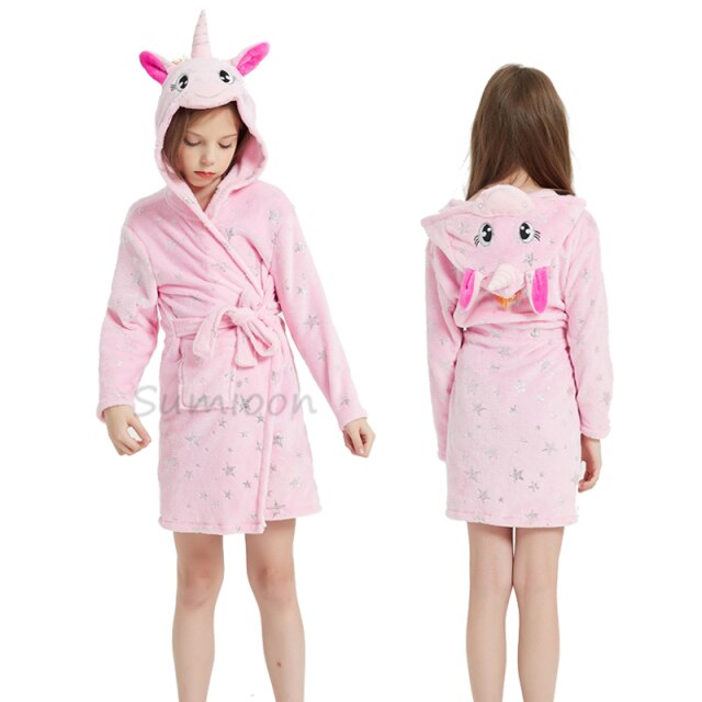 Children Bathrobe Baby Bath Robe Animal Rainbow Unicorn Hooded Bathrobes Girls Kids Sleepwear