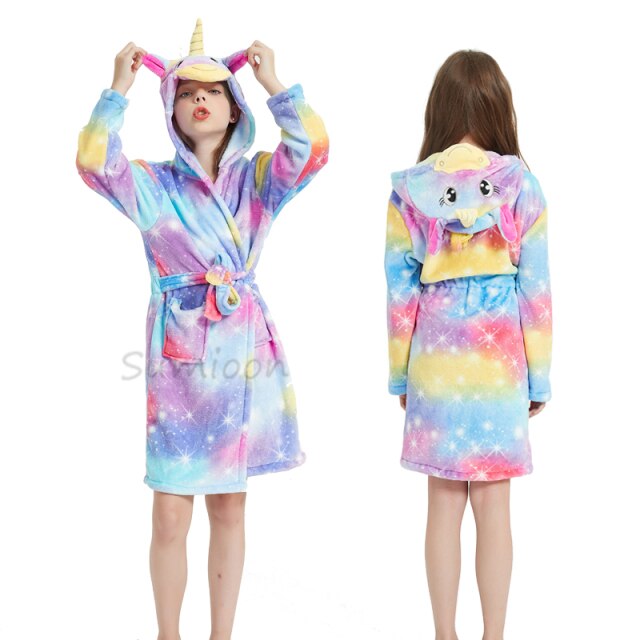 Children Bathrobe Baby Bath Robe Animal Rainbow Unicorn Hooded Bathrobes Girls Kids Sleepwear