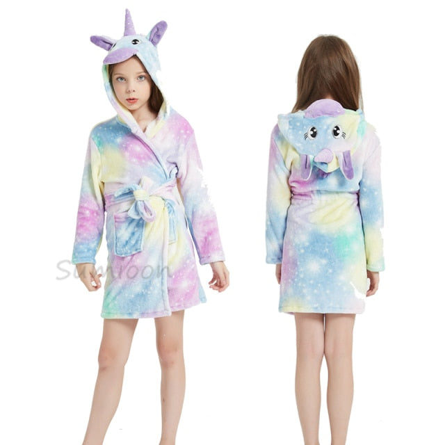 Children Bathrobe Baby Bath Robe Animal Rainbow Unicorn Hooded Bathrobes Girls Kids Sleepwear