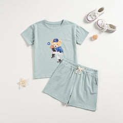 Kids Boys Cartoon Bear Printed T-shirt and Shorts Set  Boys Tracksuits  Outfits