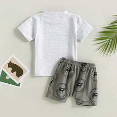 Boys Summer Fashion Cattle Letter Print Short Sleeve T-shirts +Shorts