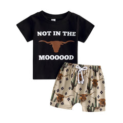 Boys Summer Fashion Cattle Letter Print Short Sleeve T-shirts +Shorts