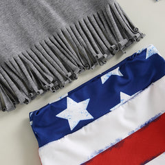 Independence Day Baby Girls Summer Tassel Hem T-Shirts Star Stripe Print Shorts Headband 3Pcs Sets